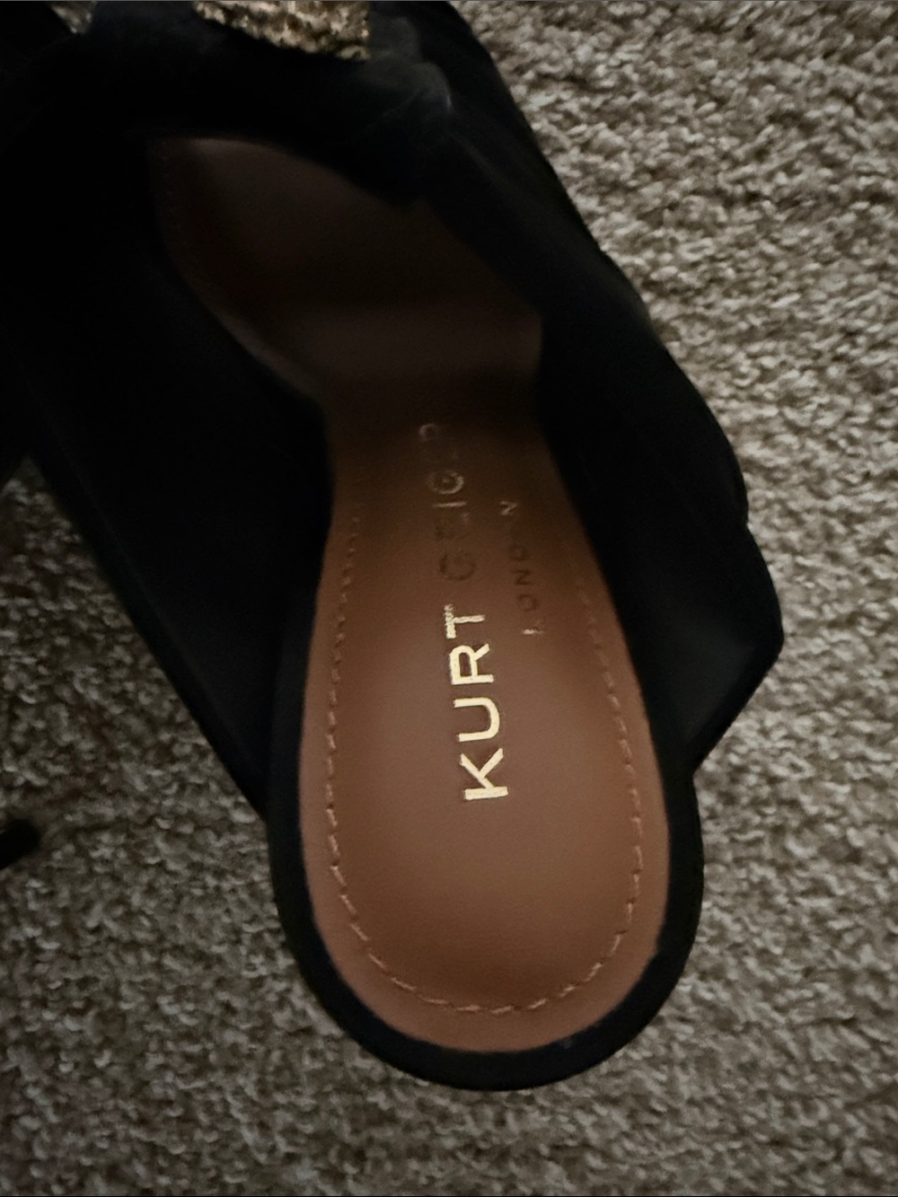 Kurt Geiger Black Pointed Mule Slides with Gold Medallion Accents - Picture 3 of 3